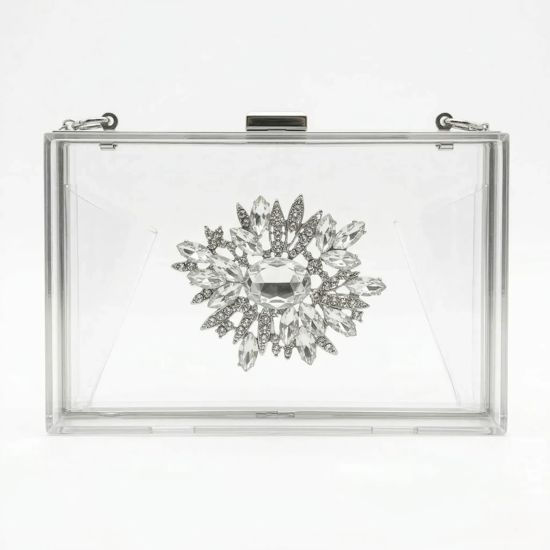 Transparent Silver Clutch With Rhinestones
