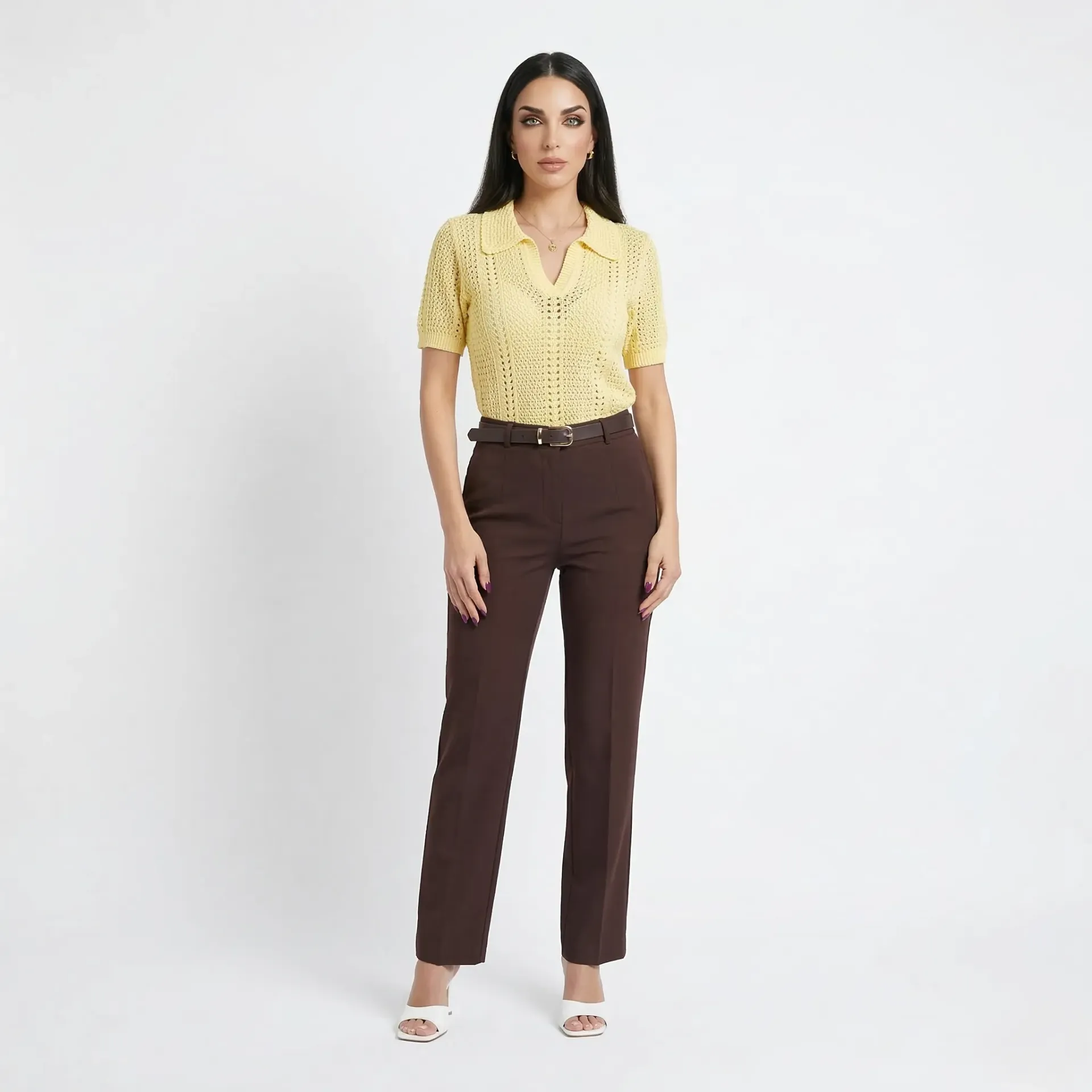 Basic Wide Leg Brown Pants (S)
