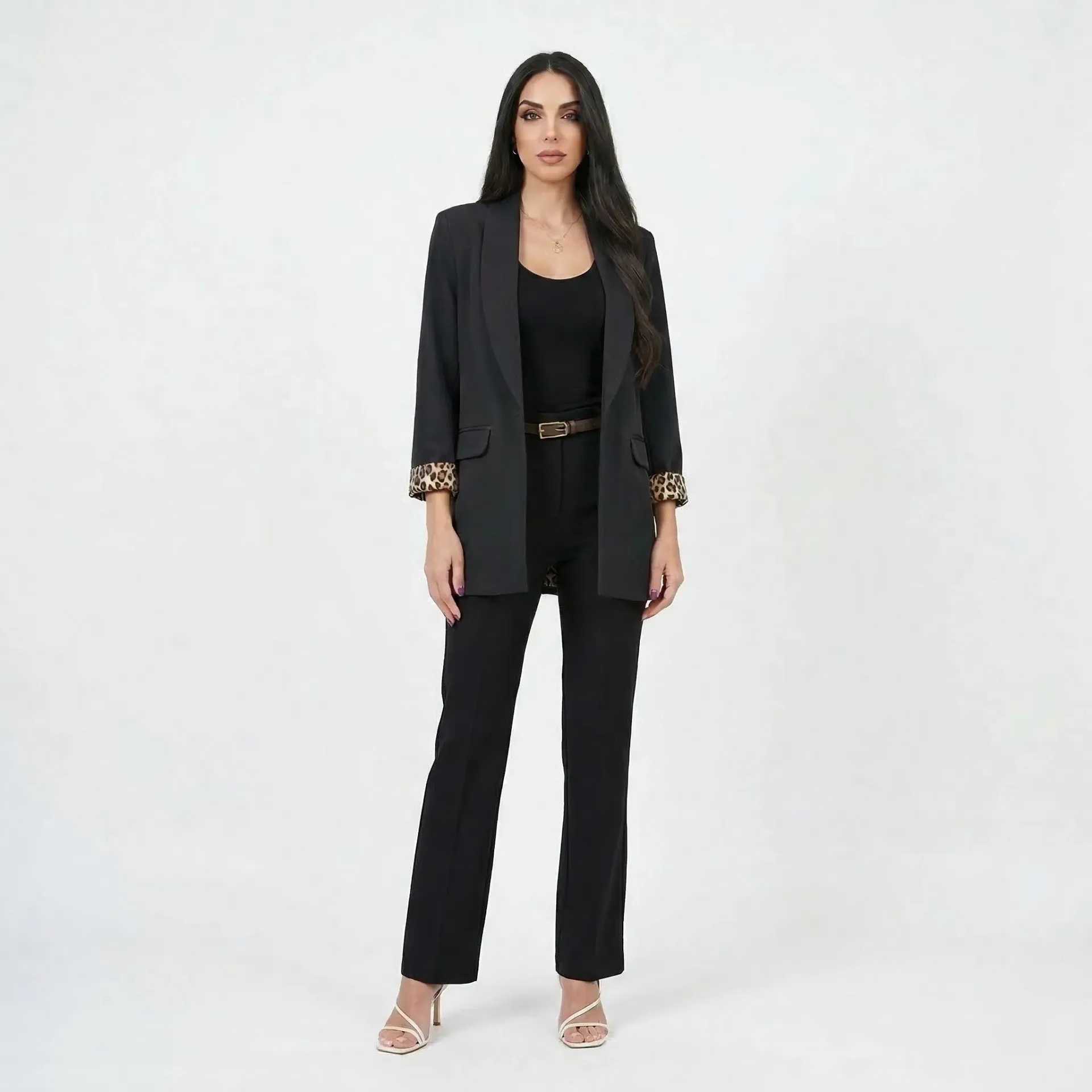 Blazer With Leopard Print Sleeves (S, Black)