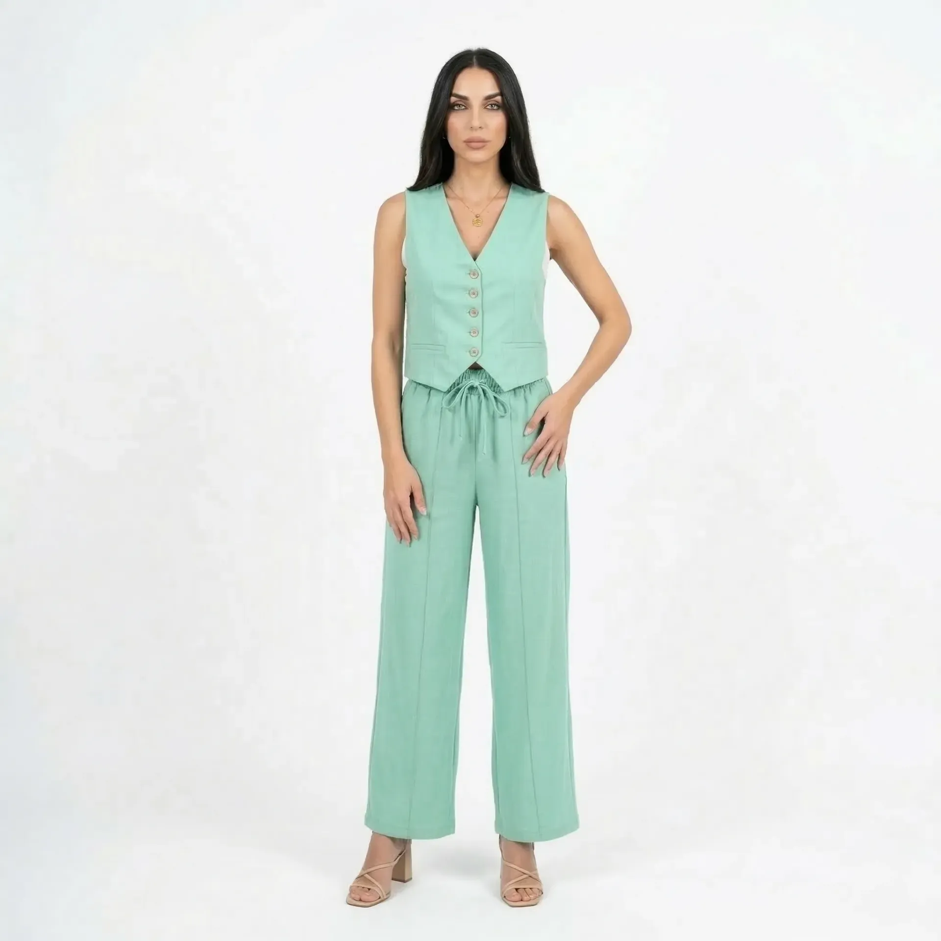 Buttoned Mint Green Vest (S)