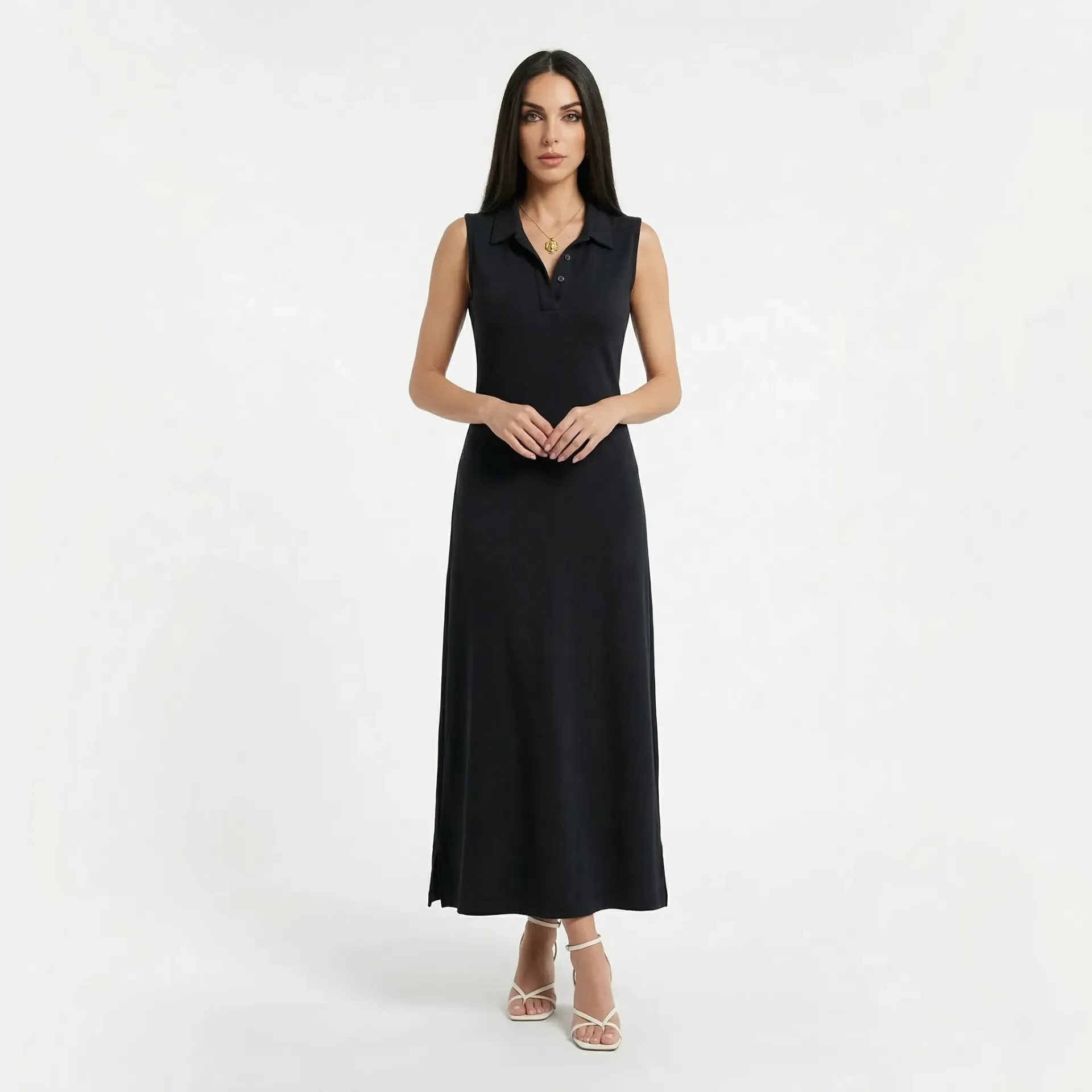 Black Cotton Polo Dress (S)
