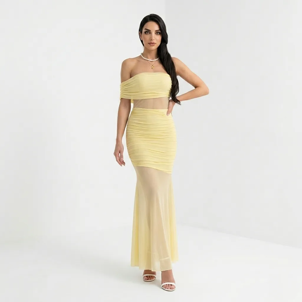 Yellow One Shoulder Chiffon Dress