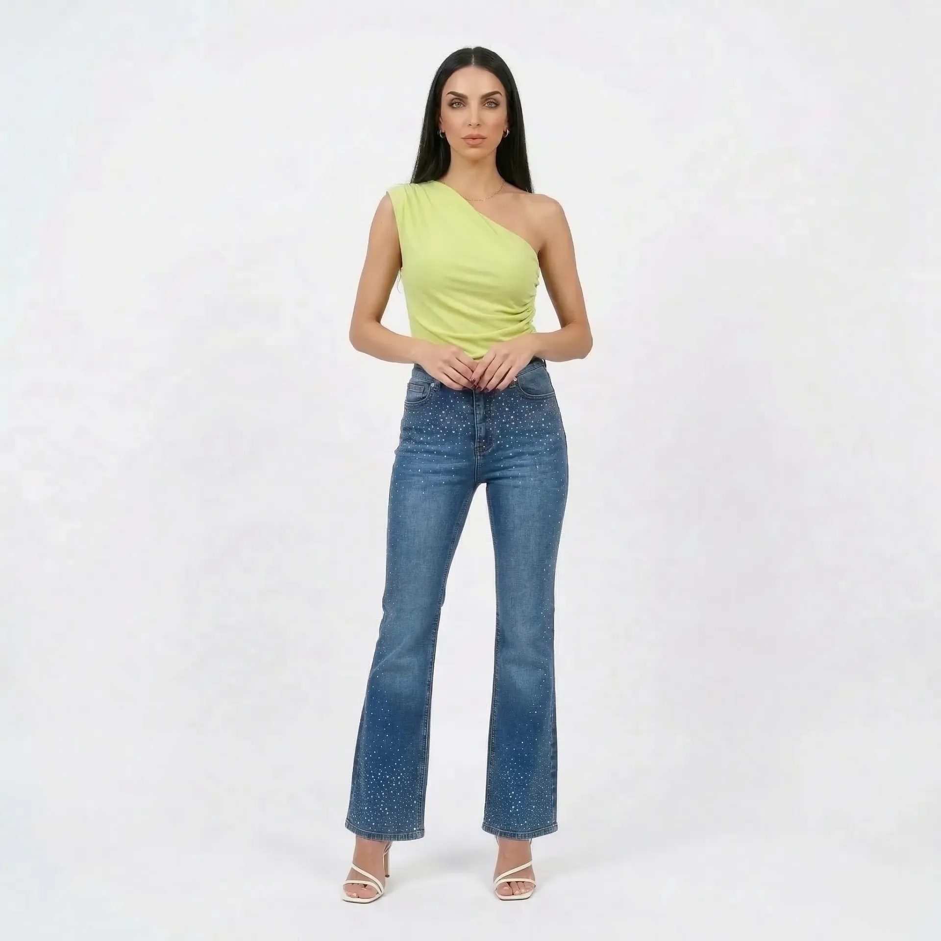 Denim Pants With Rhinestones (34-(26))