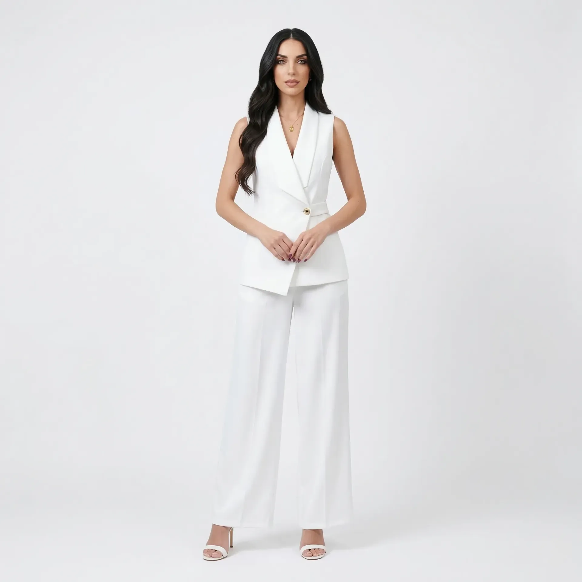 Long Vest High End White Set