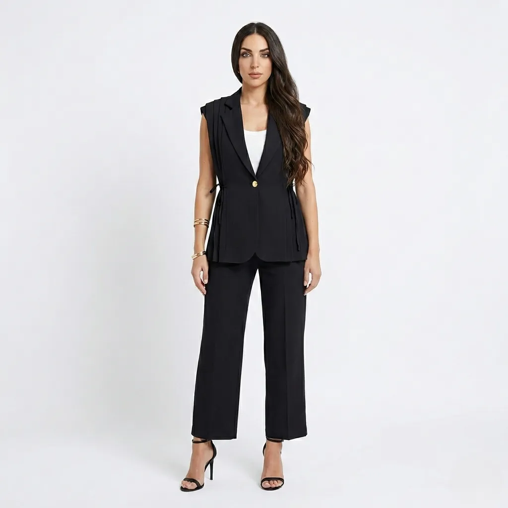 Classic Long Black Vest Set