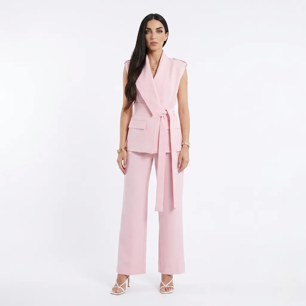 Classic Long Pink Vest Blazer Set