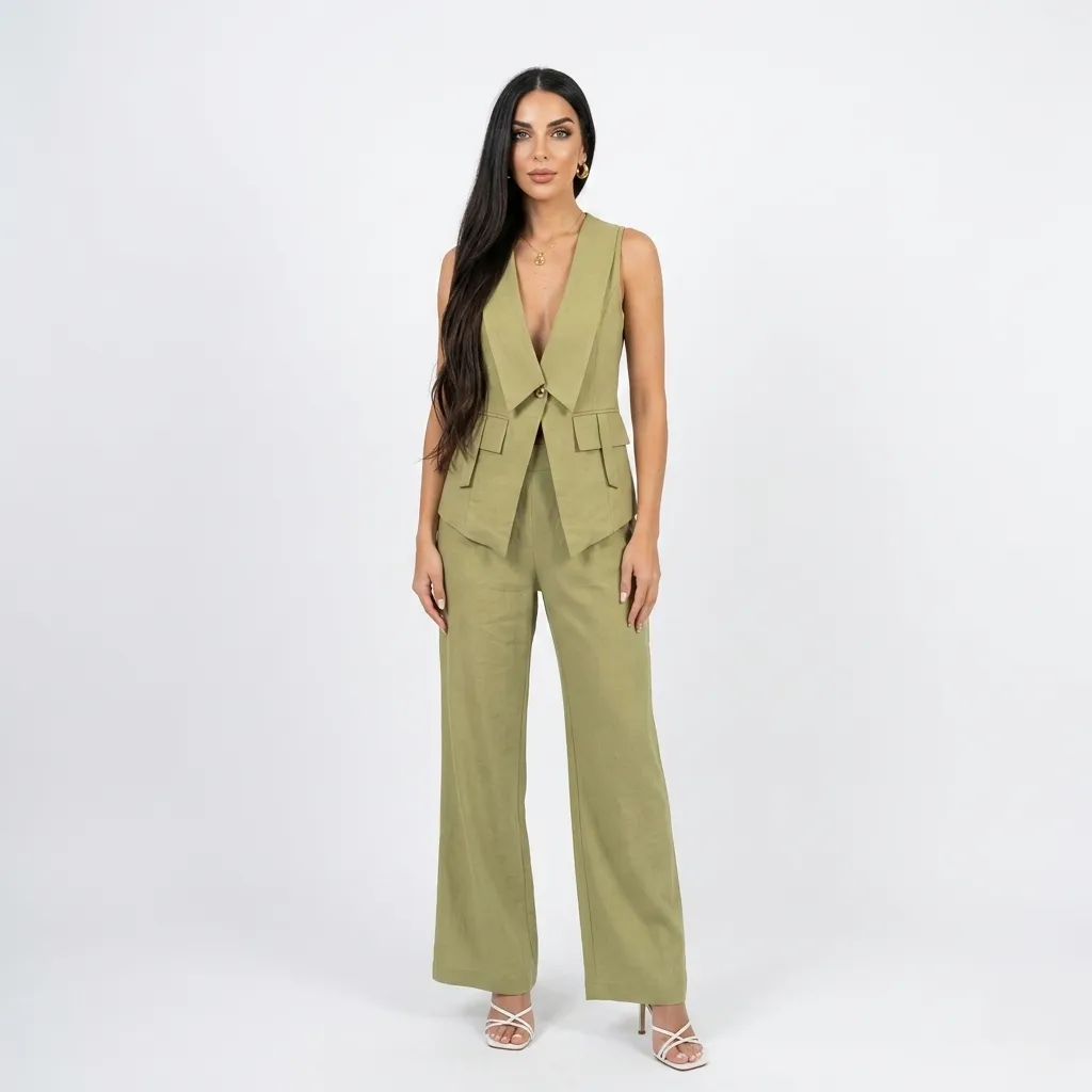 Classic Long Green Vest Set