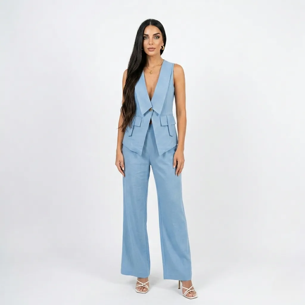 Classic Long Blue Vest Set