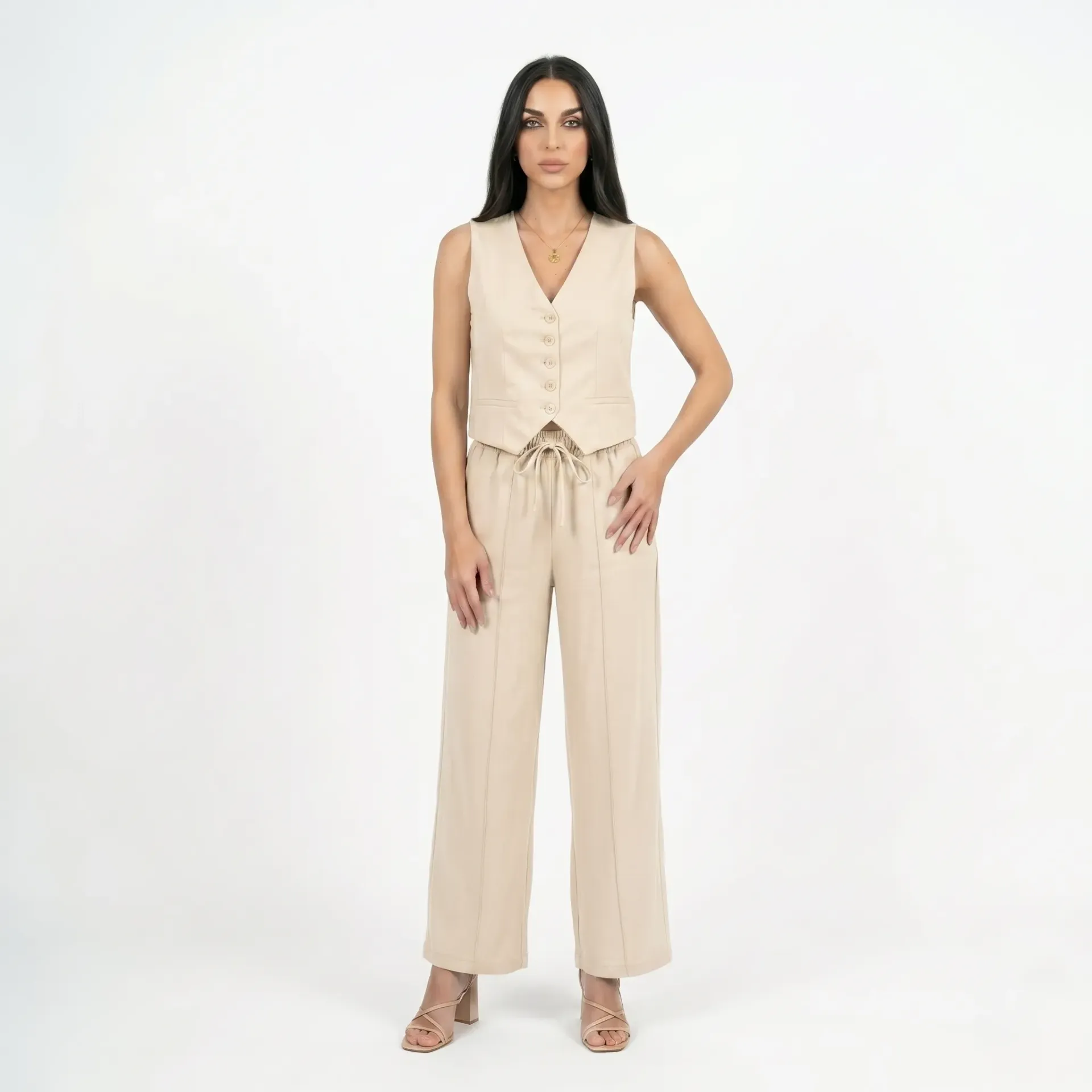 Buttoned Beige Vest