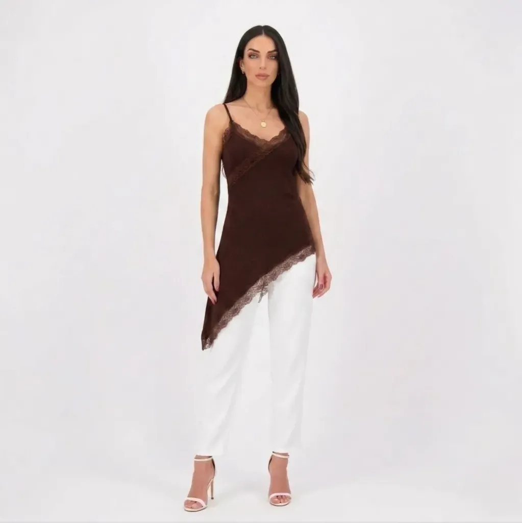 Asymmetrical Lace & Silk Long Top (S)