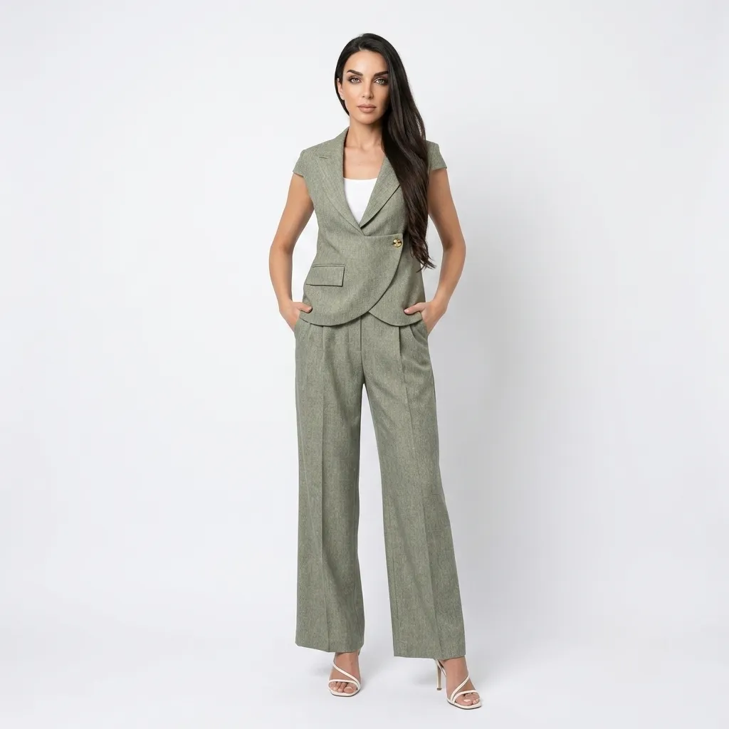 Short Sleeves Green Blazer Set (S)