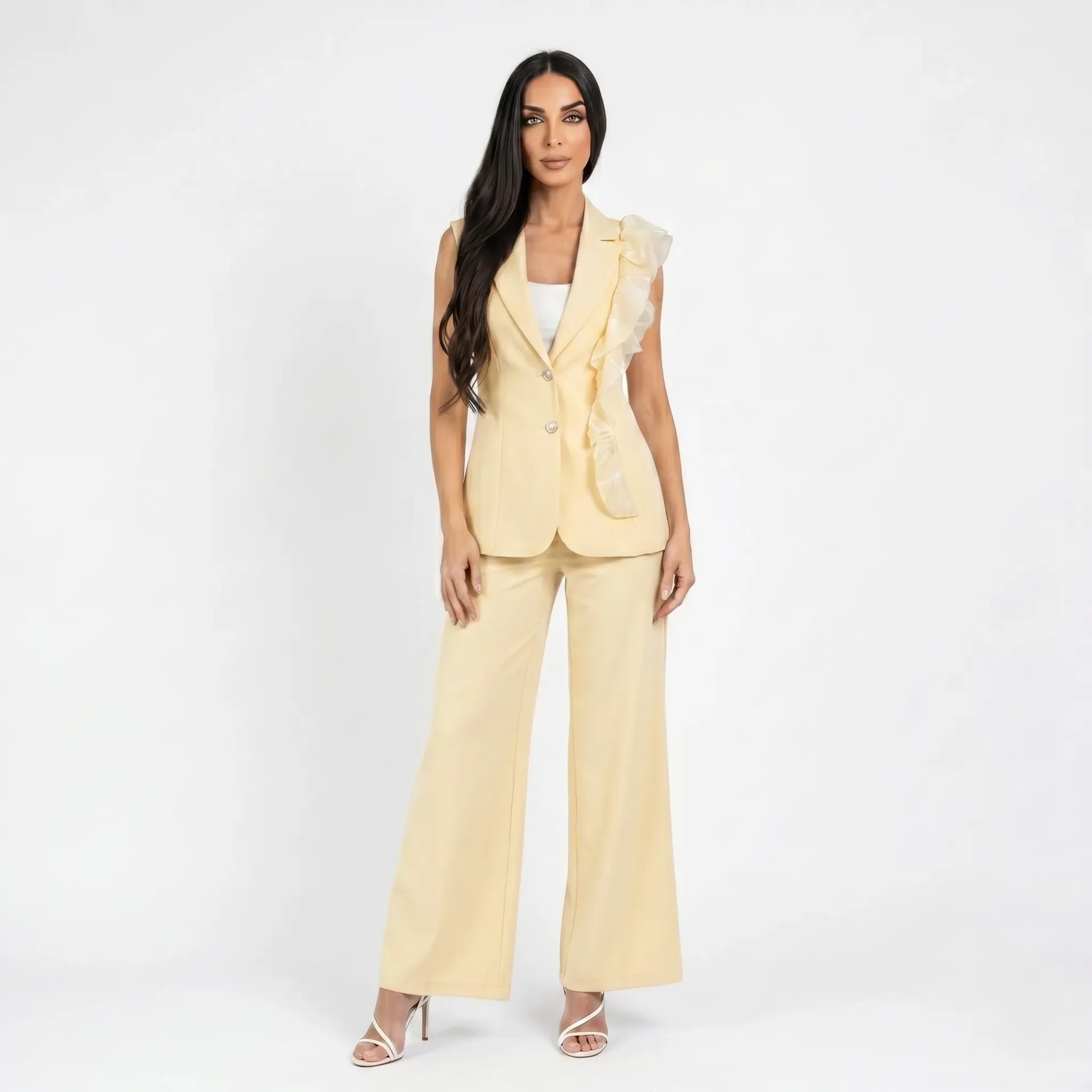 Yellow Ruffled Blazer Set (S)