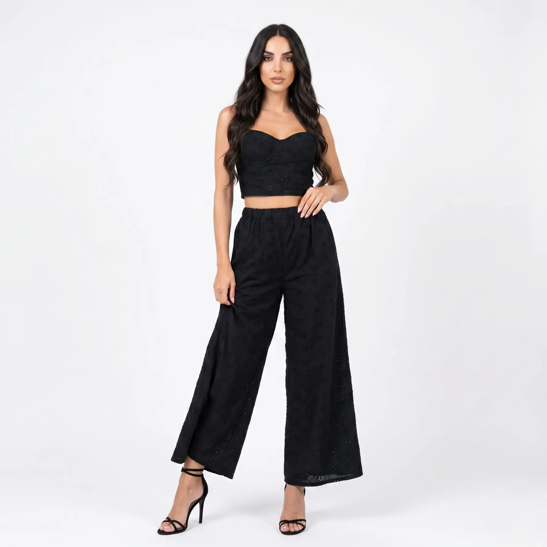 Broderie Crop Top & Pants Set