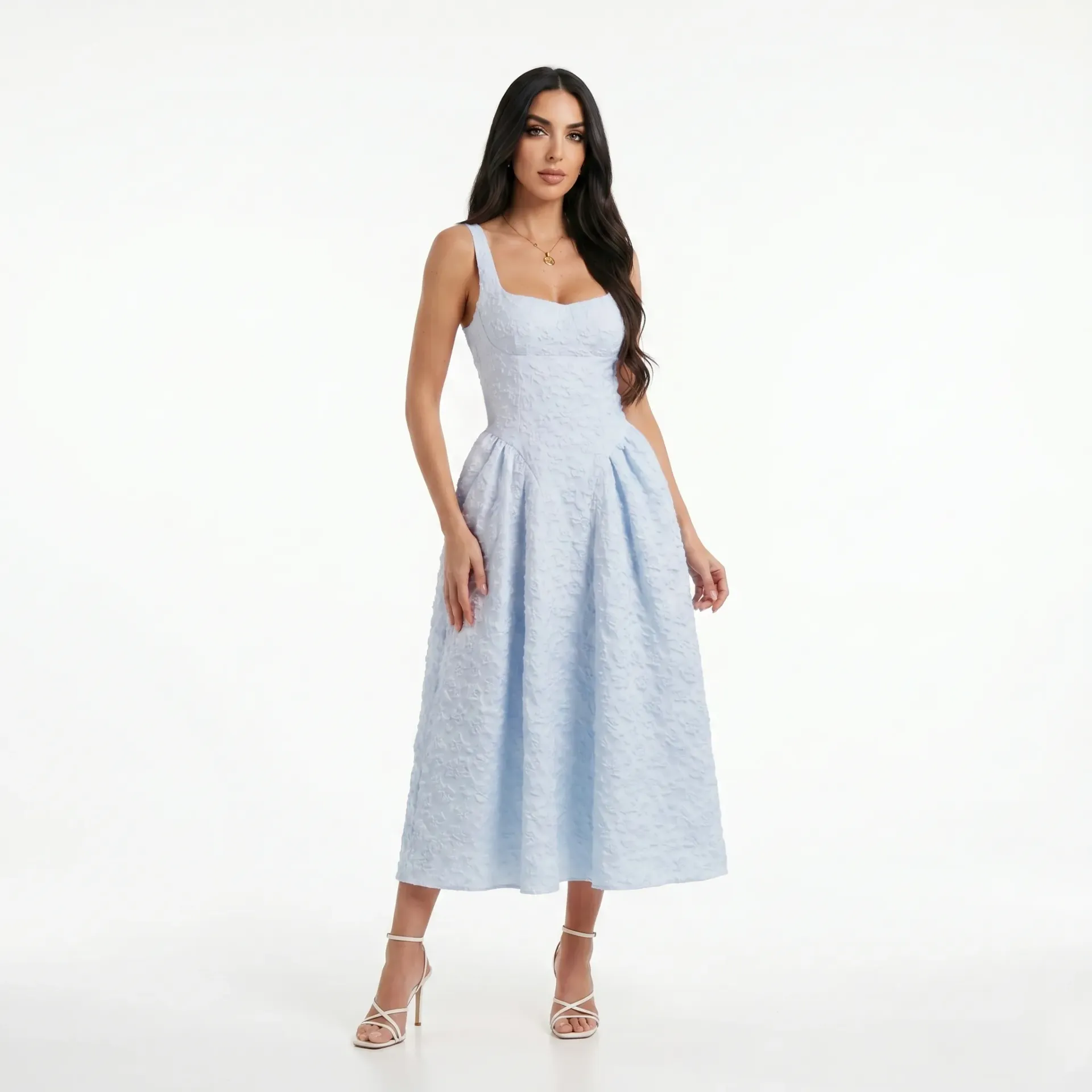 Textured Long Dress With Back Bow
