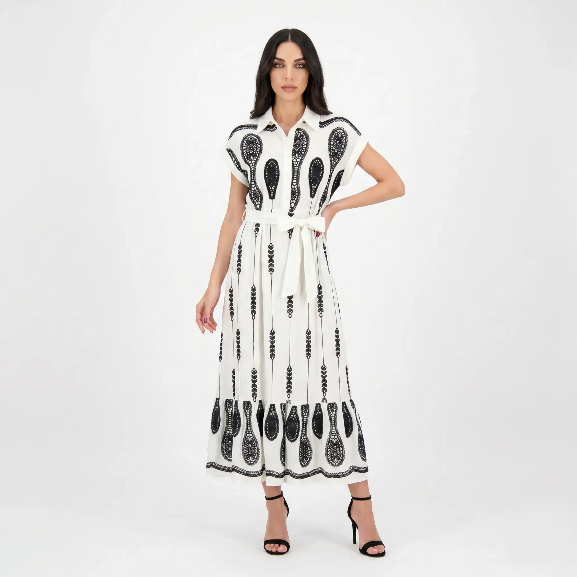 White Linen Long Shirt Dress
