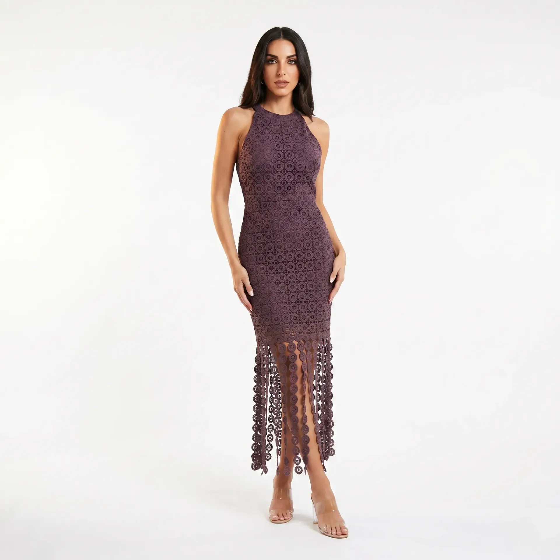 Brown Broderie Long Dress