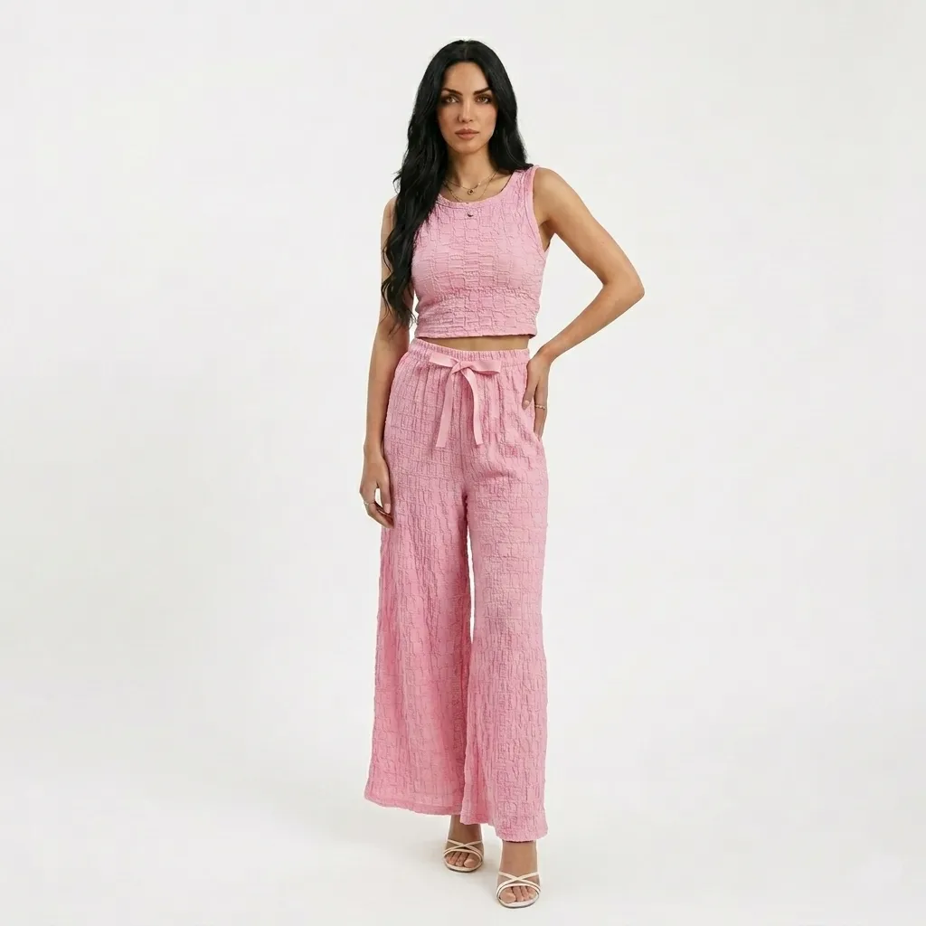 Pink Crop Top & Pants Set