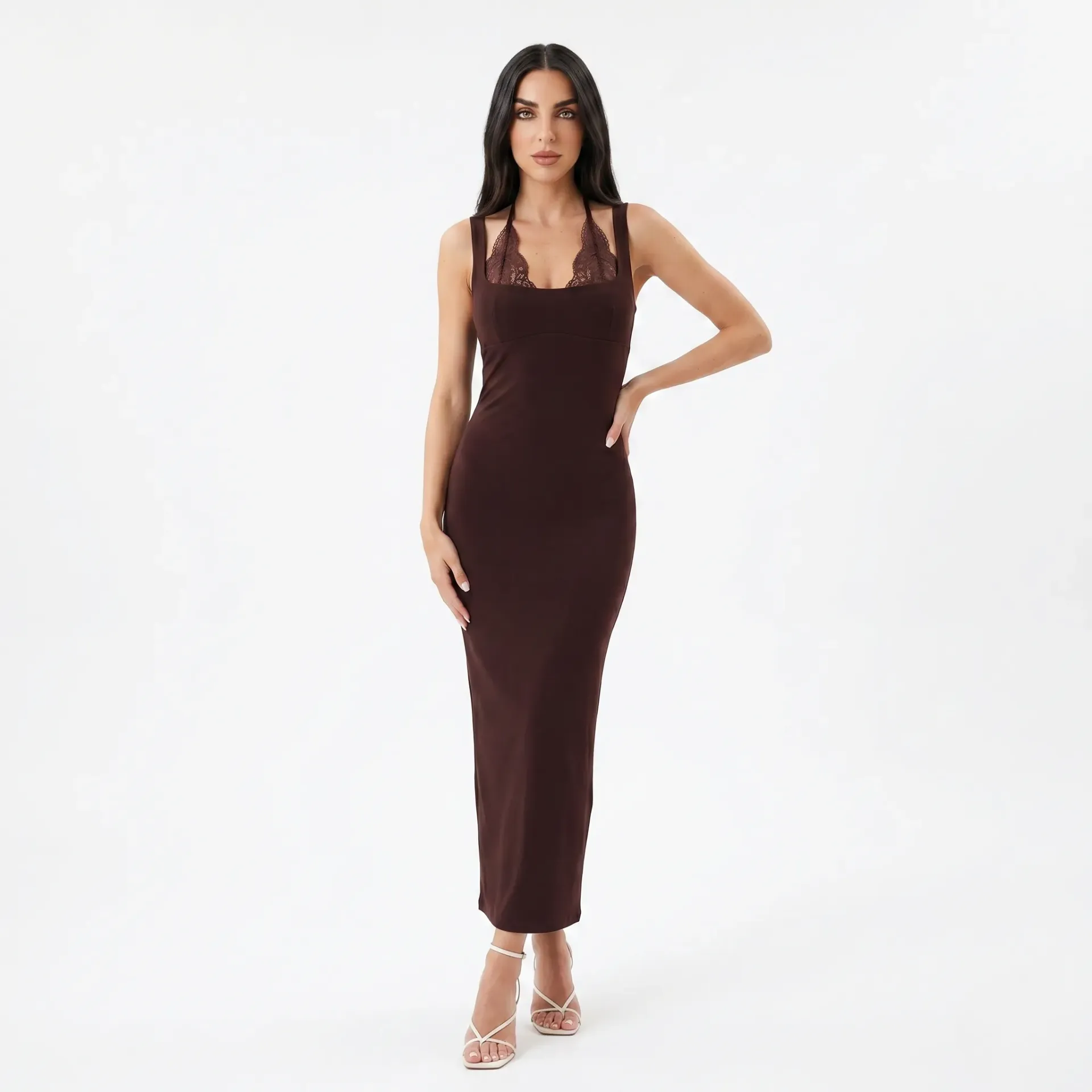 Brown Dress With Lace Details