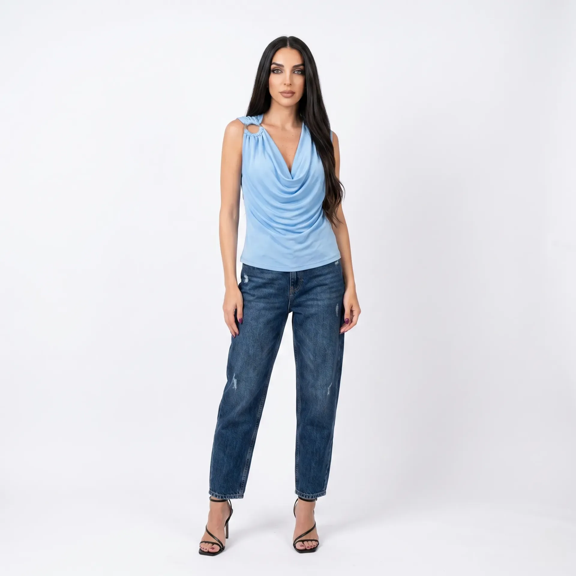 Blue Top With Shoulder Ring