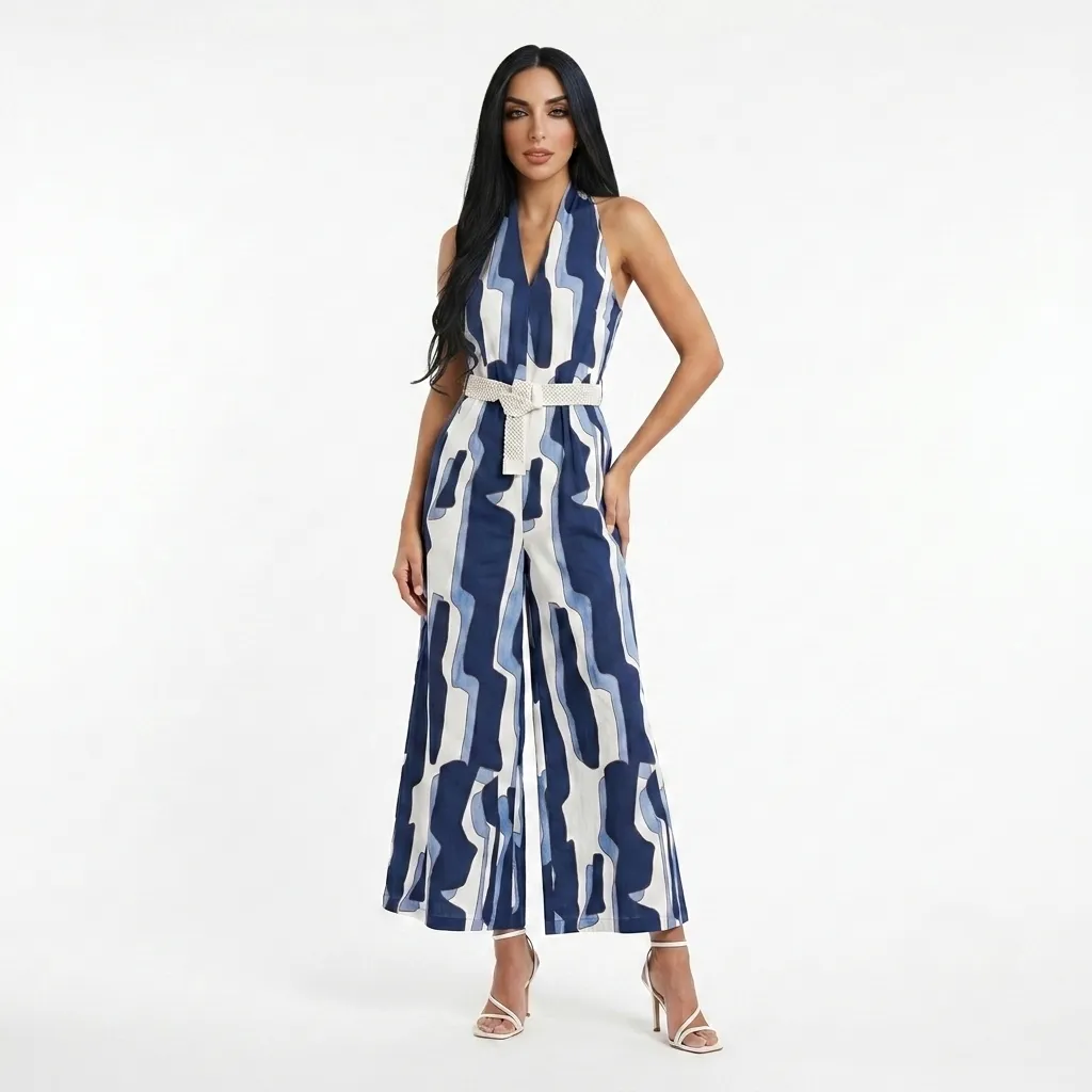 Navy Blue Printed Jumpsuit