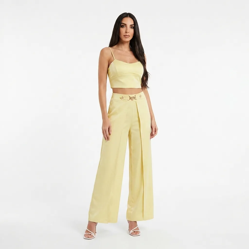 Crop Top & Designed Pants Set (Blue)